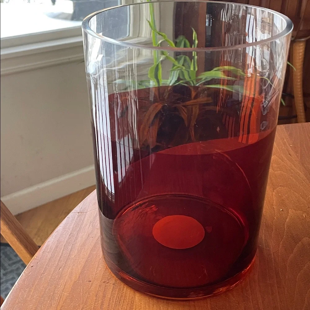 Large Hurricane or Vase - Clear w/Rust Accent Color Bottom